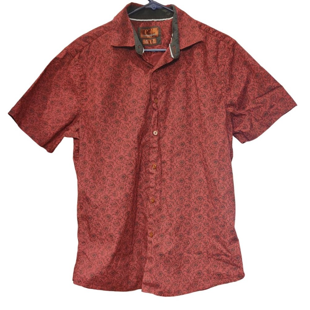 Consequence Men's Coral Print Short Sleeve Button Down Shirt Medium